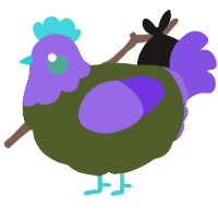 A olive and blurple chicken with a head pattern