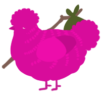 A fuchsia chicken with a half-bar pattern
