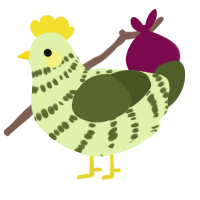 A apple and olive chicken with a bar pattern