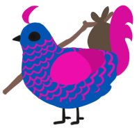 A ultramarine and fuchsia chicken with a lace pattern