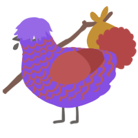 A blurple and red chicken with a lace pattern