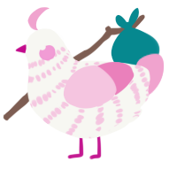 A white and pink chicken with a bar pattern