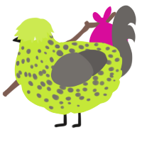 A lime and grey chicken with a speckle pattern