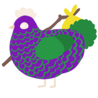 A violet and viridian chicken with a lace pattern