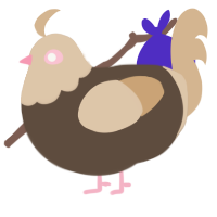 A bark and beige chicken with a head pattern