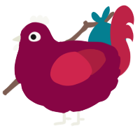 A maroon and crimson chicken