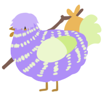 A lilac and apple chicken with a bar pattern