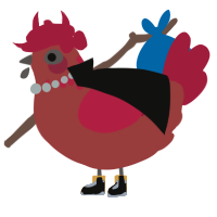A red and crimson chicken with a neck-speckle pattern