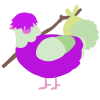 A amethyst and gluppy chicken with a head pattern