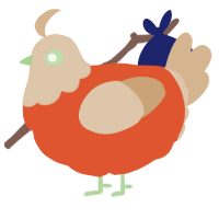 A vermilion and beige chicken with a head pattern