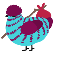 A aqua and wine chicken with a bar pattern