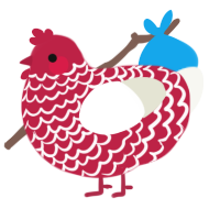 A crimson and white chicken with a lace pattern