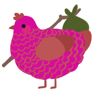 A fuchsia and red chicken with a lace pattern
