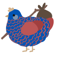 A ultramarine and red chicken with a lace pattern