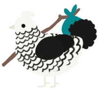 A white and sable chicken with a lace pattern
