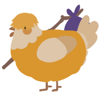 A orange and beige chicken with a head pattern