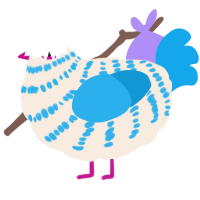 A cream and sky chicken with a bar pattern
