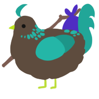 A bark and turquoise chicken with a neck-speckle pattern