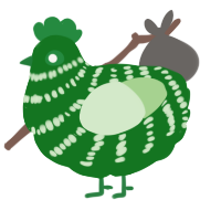 A leaf and gluppy chicken with a bar pattern