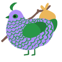 A lilac and viridian chicken with a lace pattern