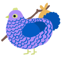 A lilac and ultramarine chicken with a lace pattern