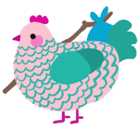 A rose and turquoise chicken with a lace pattern