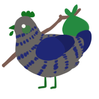 Cobalt, a grey and navy chicken with a bar pattern