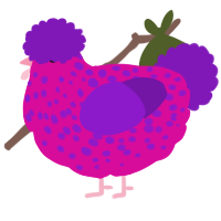 A fuchsia and violet chicken with a speckle pattern