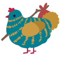 A sea and gold chicken with a bar pattern