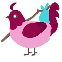 A pink and maroon chicken with a head pattern
