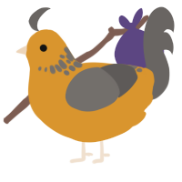 A orange and grey chicken with a neck-speckle pattern