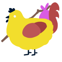 A yellow and red chicken