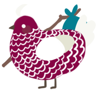 A maroon and white chicken with a lace pattern