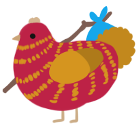 A crimson and ochre chicken with a bar pattern