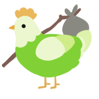 A grass and apple chicken with a head pattern