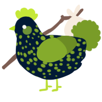 A tumblr and chartreuse chicken with a speckle pattern
