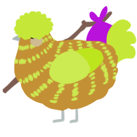 A gold and lime chicken with a bar pattern