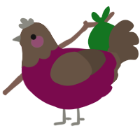 A wine and bark chicken with a head pattern