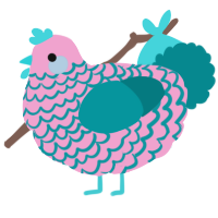 A pink and teal chicken with a lace pattern