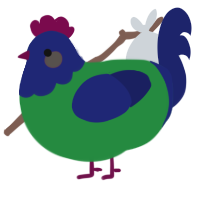 A viridian and navy chicken with a head pattern