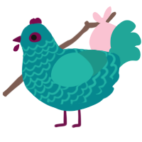 A teal and turquoise chicken with a lace pattern