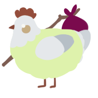 A apple and mist chicken with a head pattern