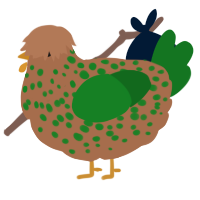 A brown and leaf chicken with a speckle pattern