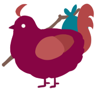 A maroon and red chicken