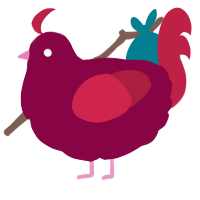A maroon and crimson chicken