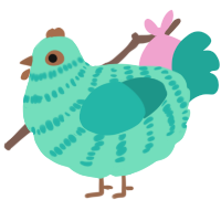 A mint and turquoise chicken with a bar pattern