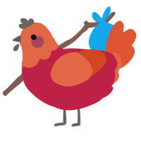 A crimson and vermilion chicken with a head pattern