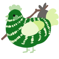 A leaf and apple chicken with a bar pattern