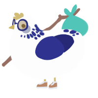A mist and navy chicken with a neck-speckle pattern