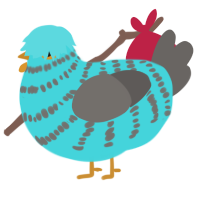 A aqua and grey chicken with a bar pattern